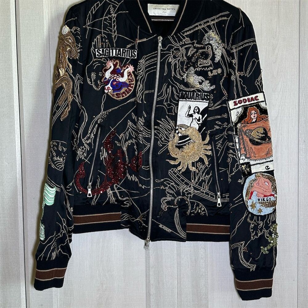 Dries Van Noten Zodiac Embroidered Bomber Jacket Black Unisex Size L